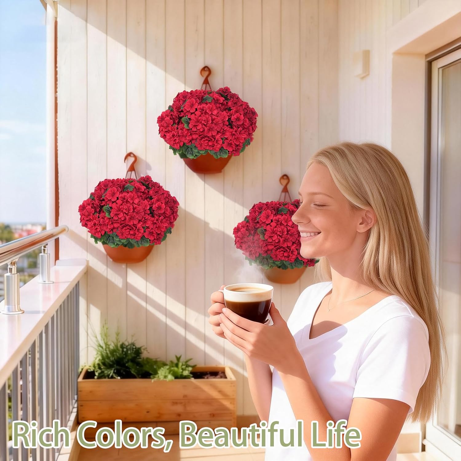 8 Pcs Artificial Geraniums Flowers for Outdoor Spring Summer Decor, UV