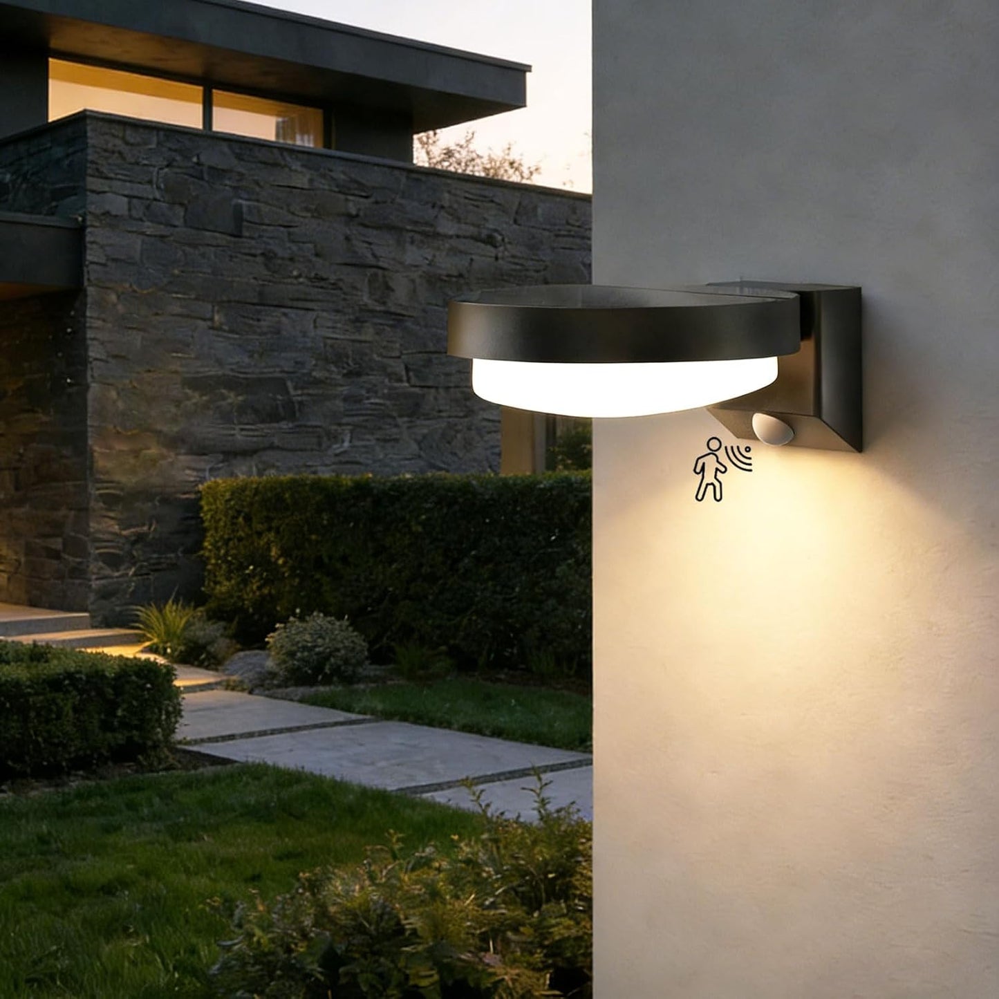 Solar Wall Light, Motion Sensor Outdoor Lights with 3 Modes, 1200mAh Cordless LED Porch Light,Exterior Lighting fixtures, Waterproof Outdoor Wall Sconce for Yard Garden Fence Patio Garage (Black-1PC)