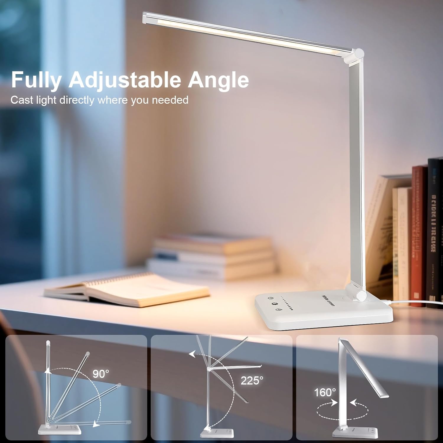 White crown LED Desk Lamp Dimmable Table Lamp Reading Lamp with USB Ch