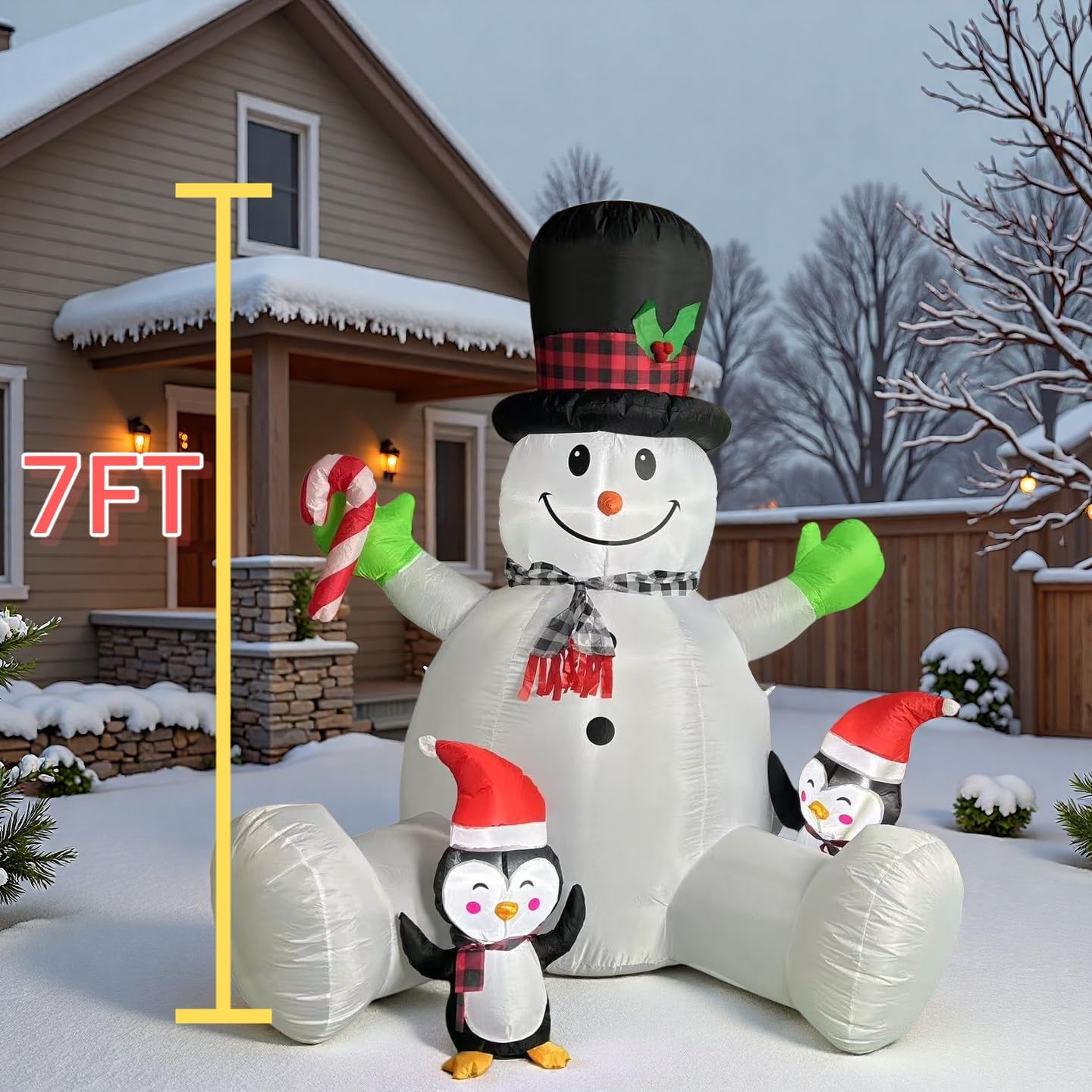 7 FT Inflatable Christma Decorations, Inflatable Snowman with Penguins, Christmas Blow Ups Yard Decorations with Colorful LED Lights, Christmas Inflatables for Garden Lawn Xmas Holiday