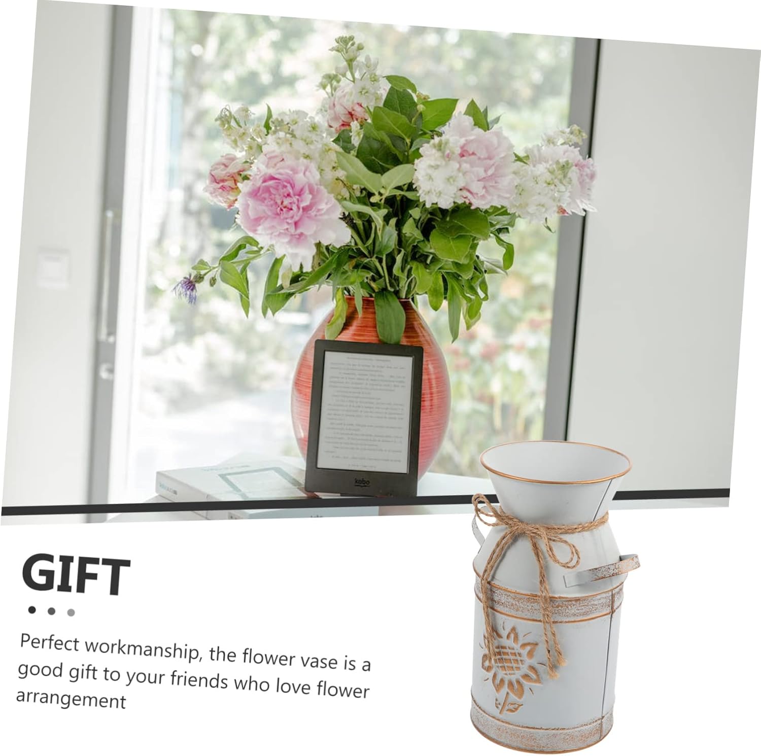 Milisten Vintage Style Metal Flower Pot Round Decorative Vase for Home
