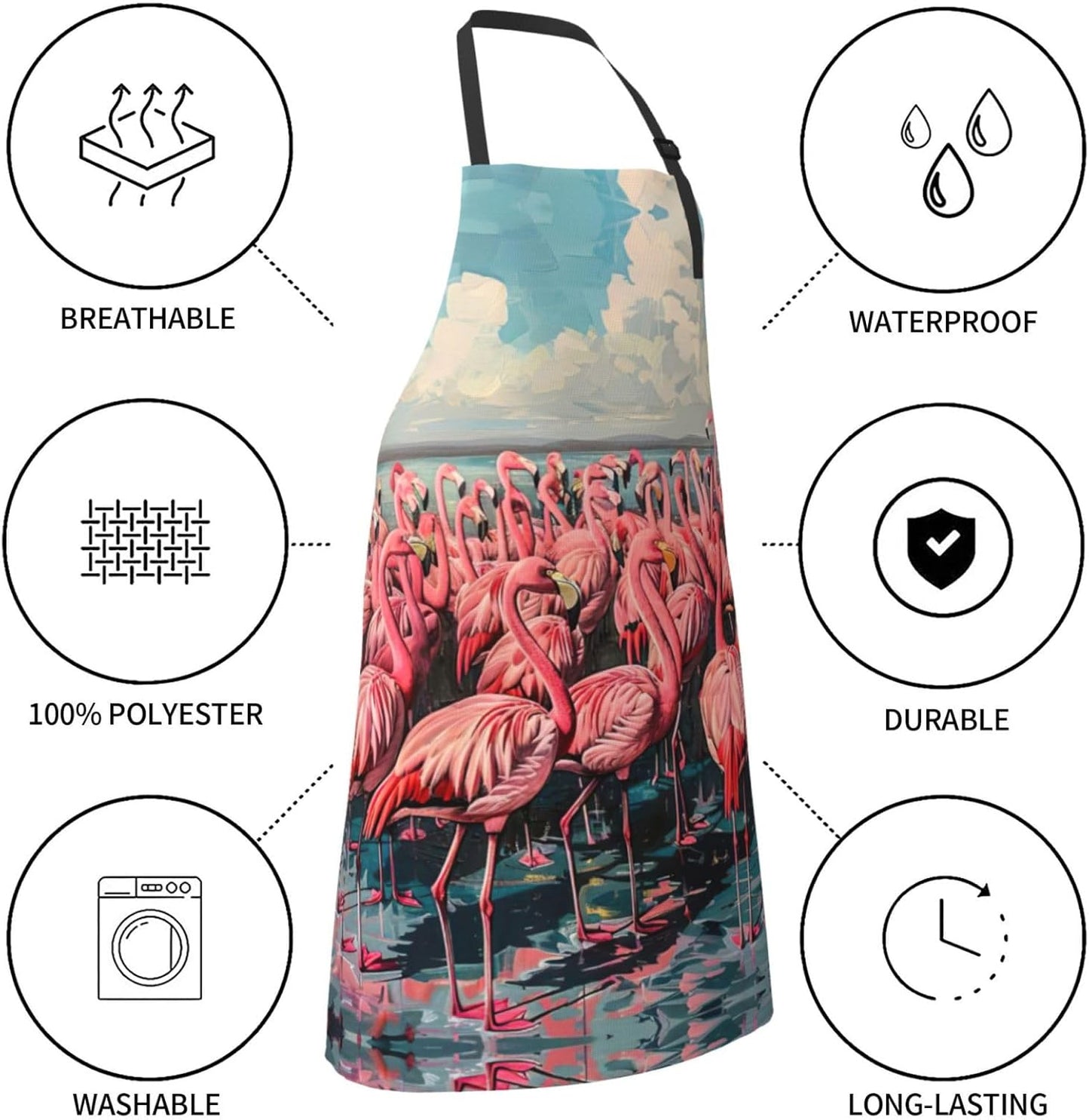 Flamingo print Waterproof chef's apron with pocket apron for kitchen cooking baking barbecue and gardening