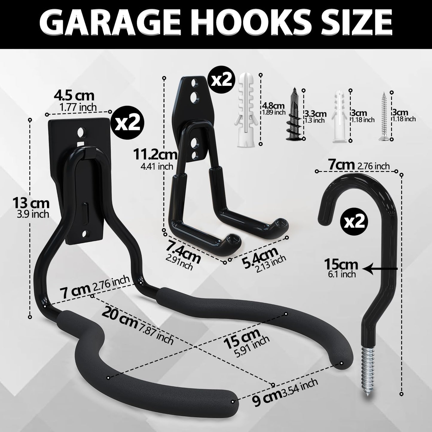 3-H Weed Eater Hanger 2 Pack,2 Garage Wall Hooks,2 Screw in Hooks,Utility Weedeater Rack,Tool Hangers for Organizing and Hanging Weed Wacker,Leaf Blower,String Trimmer,Power Tool in Garden