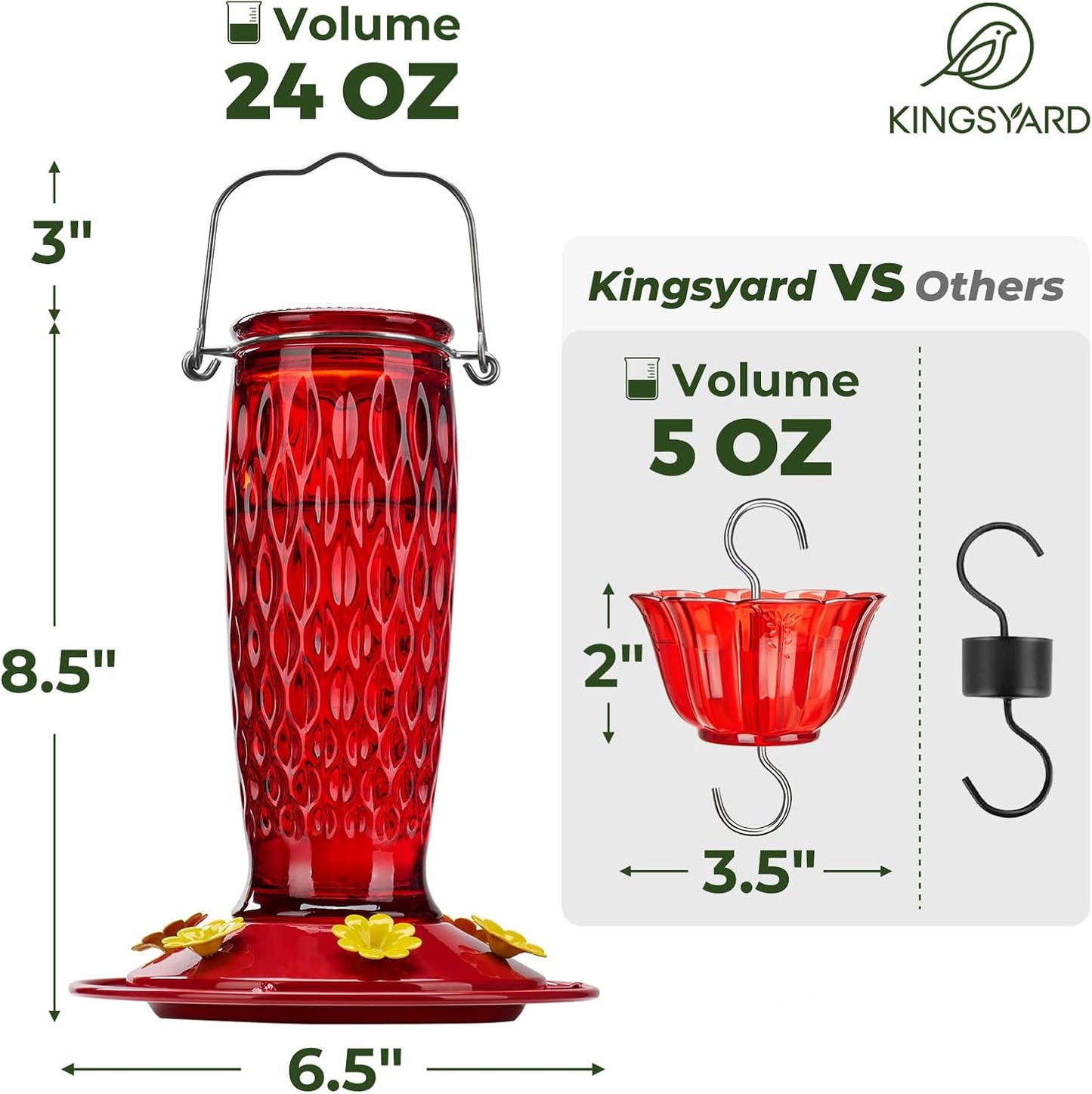 Kingsyard 2 Pack Glass Hummingbird Feeders for Outdoors Hanging, Wild 