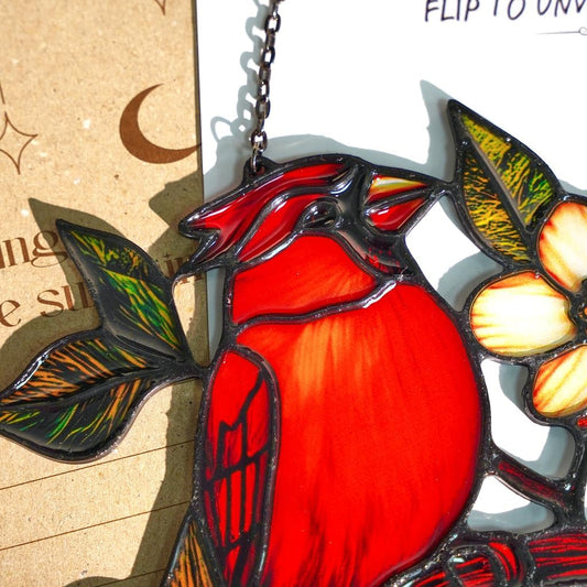 Cardinal Handmade Resin Suncatchers Red Bird Memorial Sympathy, Artisan Sun Catcher Stained Glass Effect Window Hanging Garden Decor, Valentines Day Gift for Women Mom Wife