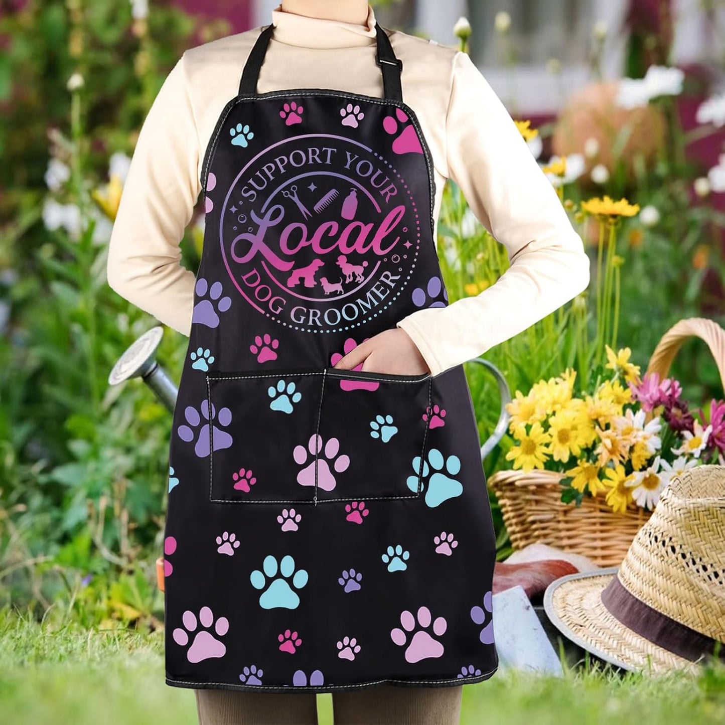 WCGXKO Support Your Local Dog Groomer Kitchen Apron Dog Hair Grooming Gift Cute Pet Grooming Gift