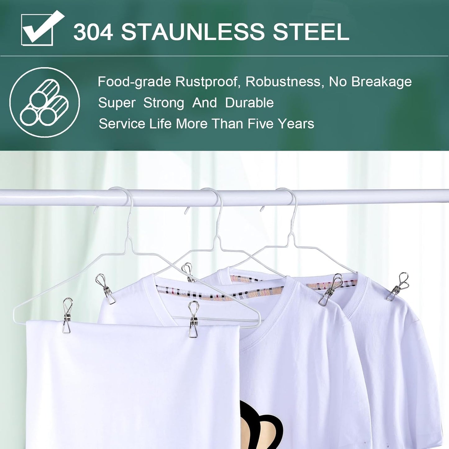 (50PCS) Stainless Steel Laundry Clothes Pins Heavy Duty Outdoor, Clothespins for Hanging Clothes, Metal Clips, Metal Snack Bag Chip Clips for Food Packages, Mini Clothes pins