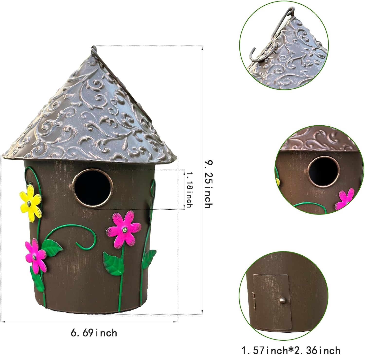 9.25" H Metal Hanging Decorative Birdhouse for Hummingbird with Paint 