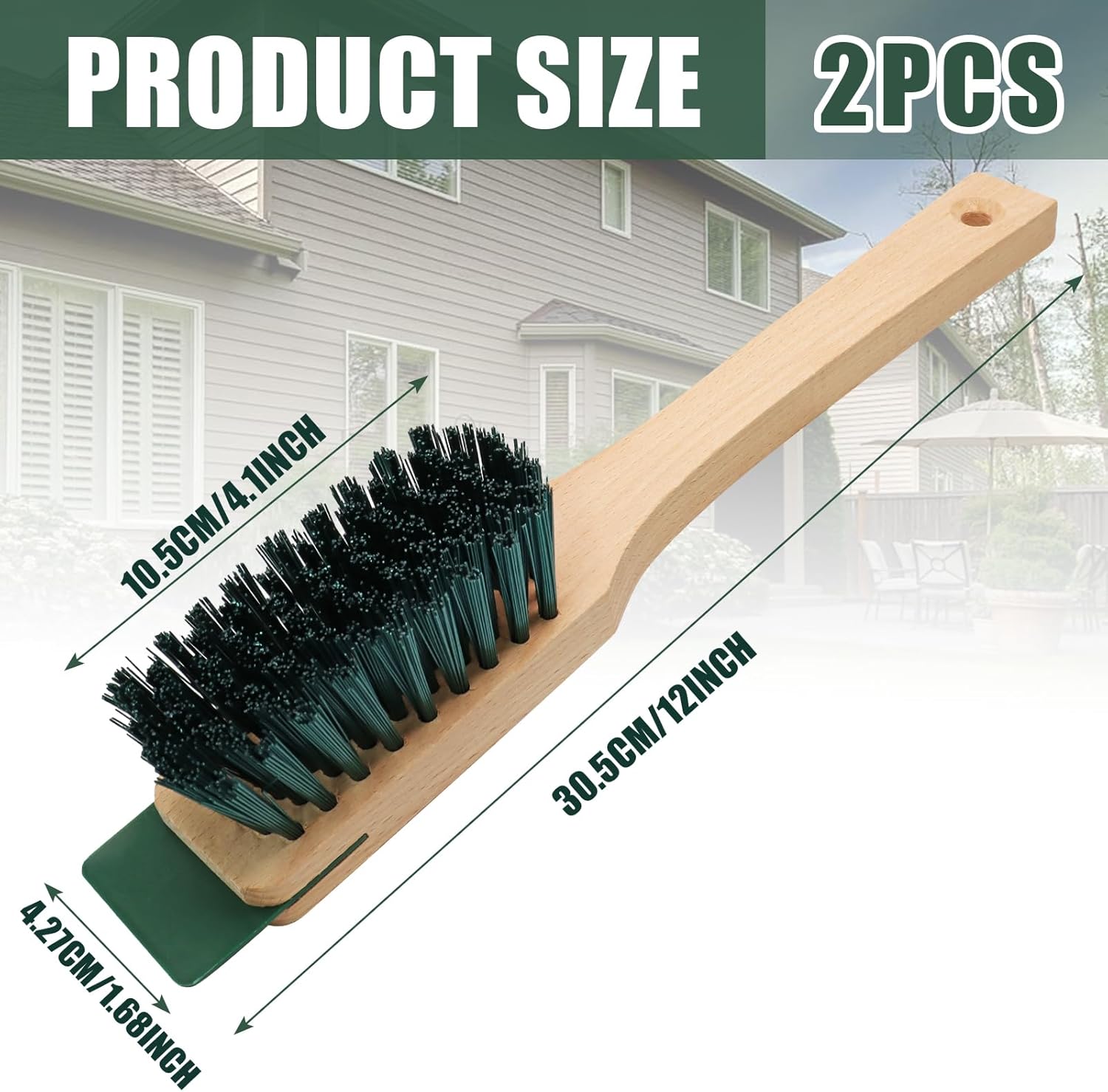2PCS 12.3 Inch Lawn Mower Scrub Brush,Stiff Bristle Brush with Scraper