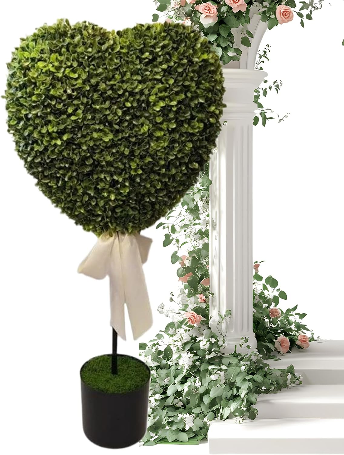 Boxwood Topiary Heart, Valentines Faux Planter, Small Green Potted Pla