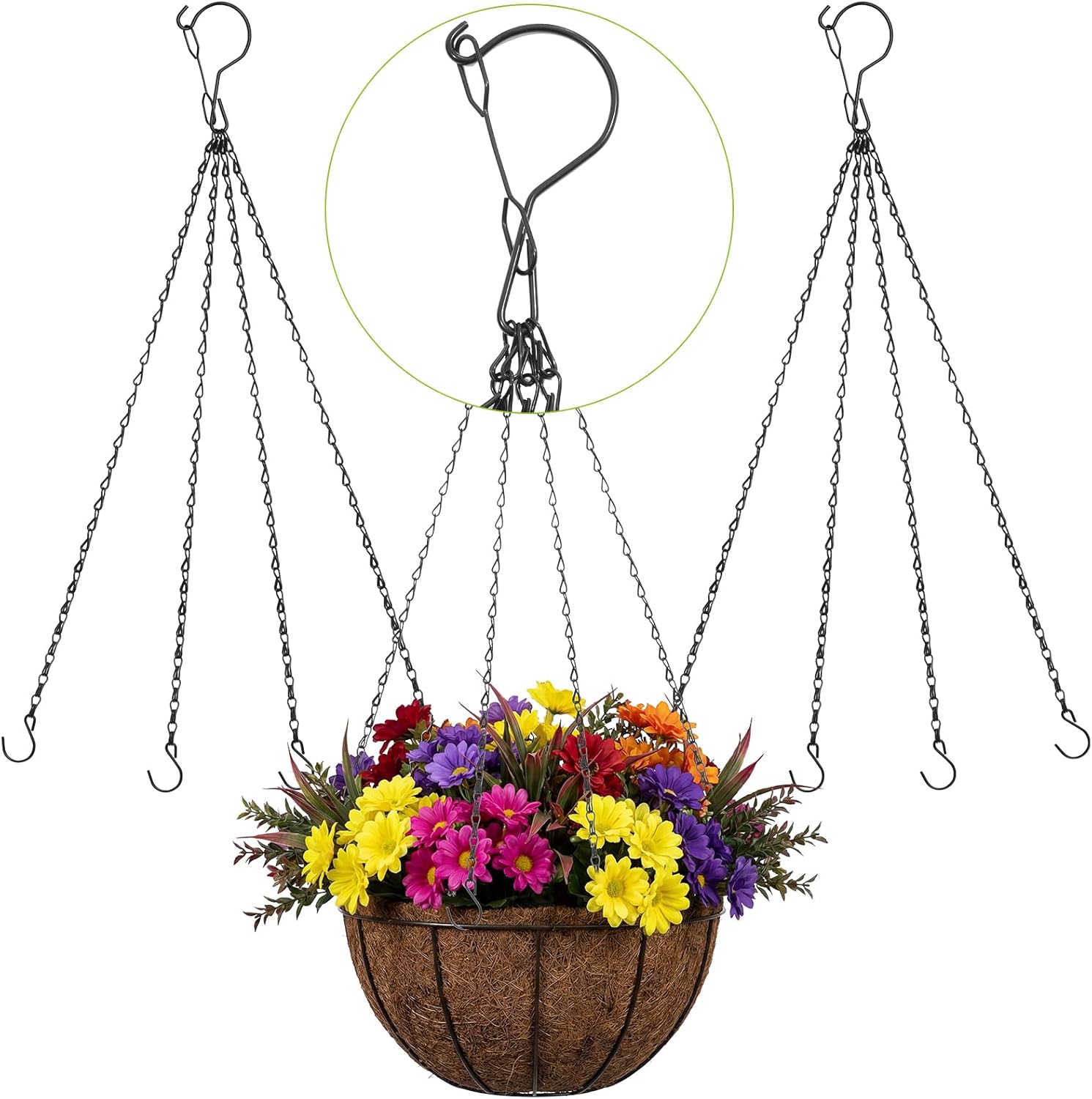 3 Pack 23 Inch Hanging Baskets Chains with Windproof Hooks, 4 Hanging 