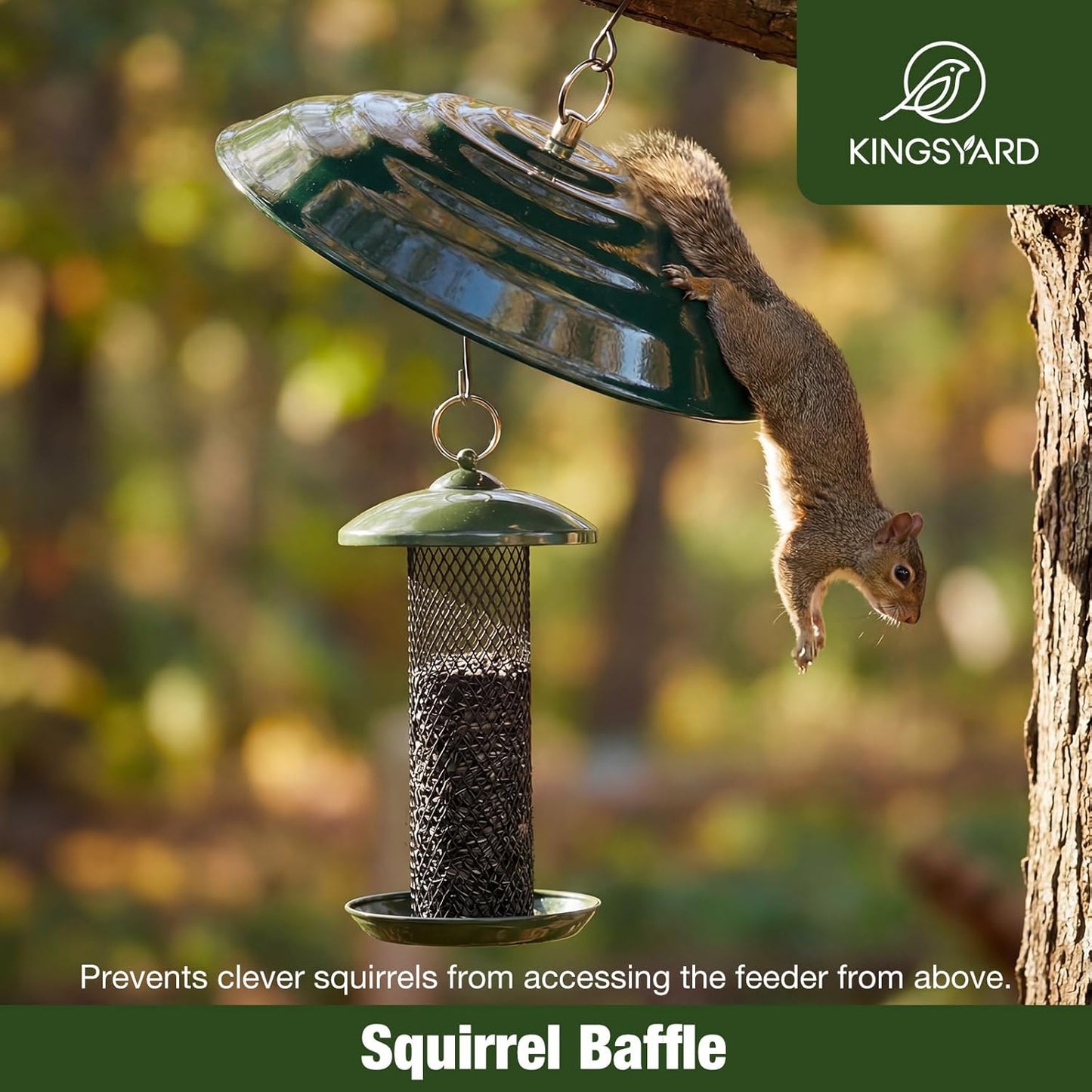 Kingsyard 11.5" Metal Weather Protective Dome, Hanging Squirrel Baffle for Outdoor Bird Feeders, Heavy-Duty Rain Guard Cover, Chew-Proof & Rustproof, Green