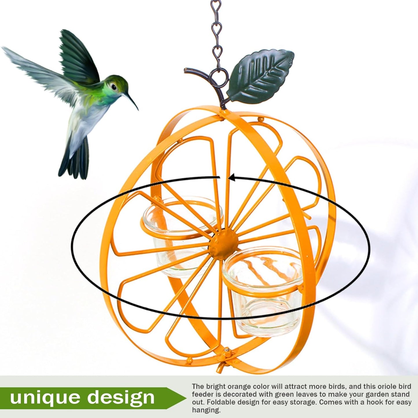 Oriole Feeder for Jelly and Oranges, 21.3 Inch Double-Cup Oriole Jelly Feeder, Metal Oriole Bird Feeder, Hanging Jelly Bird Feeder for Garden Outdoors, Oriole Bird Feeder