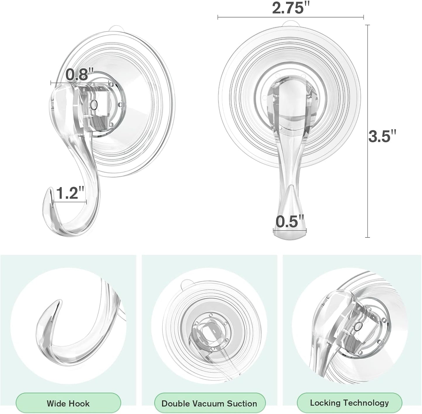 VIS'V Wreath Hanger, Large Suction Cup Wreath Hooks with Wipes, Heavy Duty, 22 LB Capacity, Removable and Reusable, Clear, 2 Pcs