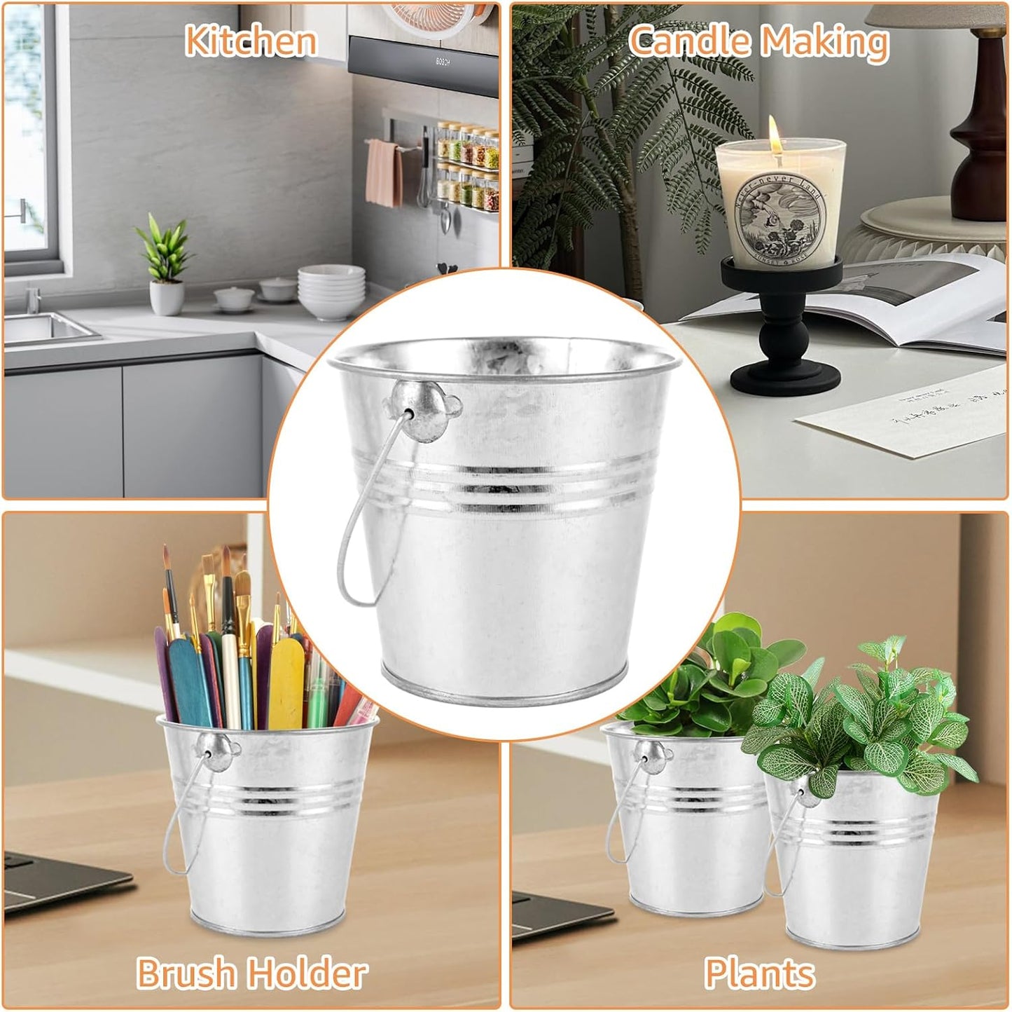 12PCS 4Inch Galvanized Buckets Small Galvanized Metal Buckets with Handles Galvanized Metal Flower Pot Planters Small Metal Ice Pails for Home Decor, Wedding Decorations