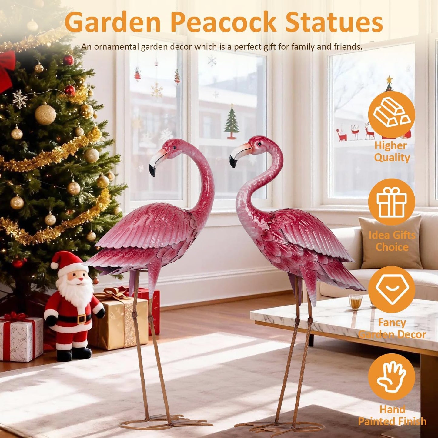 Kircust Outdoor Statue Flamingo Garden Decor, Yard Art Metal Birds Sculpture & Statues, Large Pink Flamingos Lawn Ornaments for Home, Patio, Backyard Decor (2-Pack)