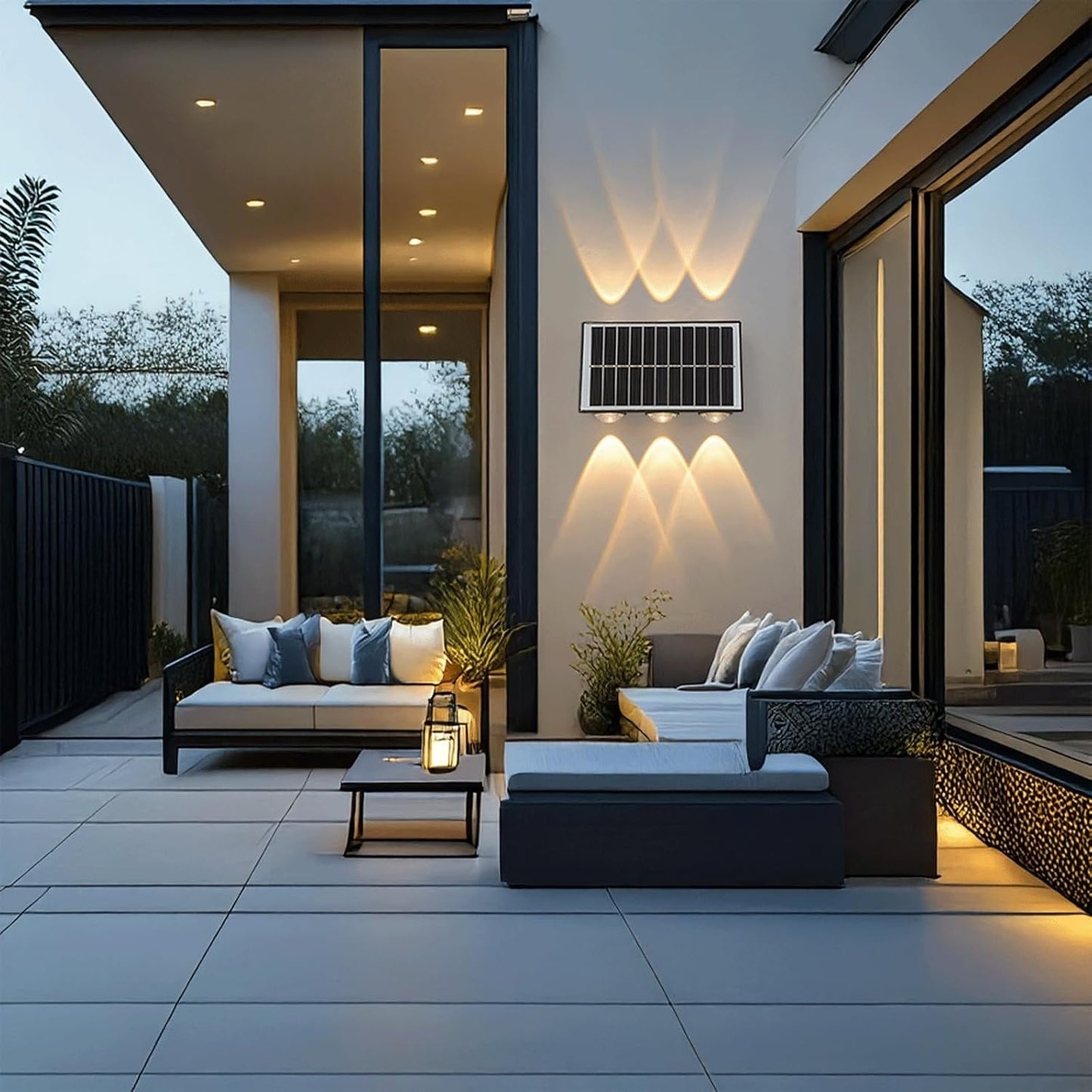 Modern Solar LED Outdoor Wall Light Sconce IP65 Waterproof Aluminum Up Down Light Fixture, Dusk to Dawn Auto On/Off Exterior Warm Lighting for Garden Patio Porch Fence Pathway Cottage(Small)
