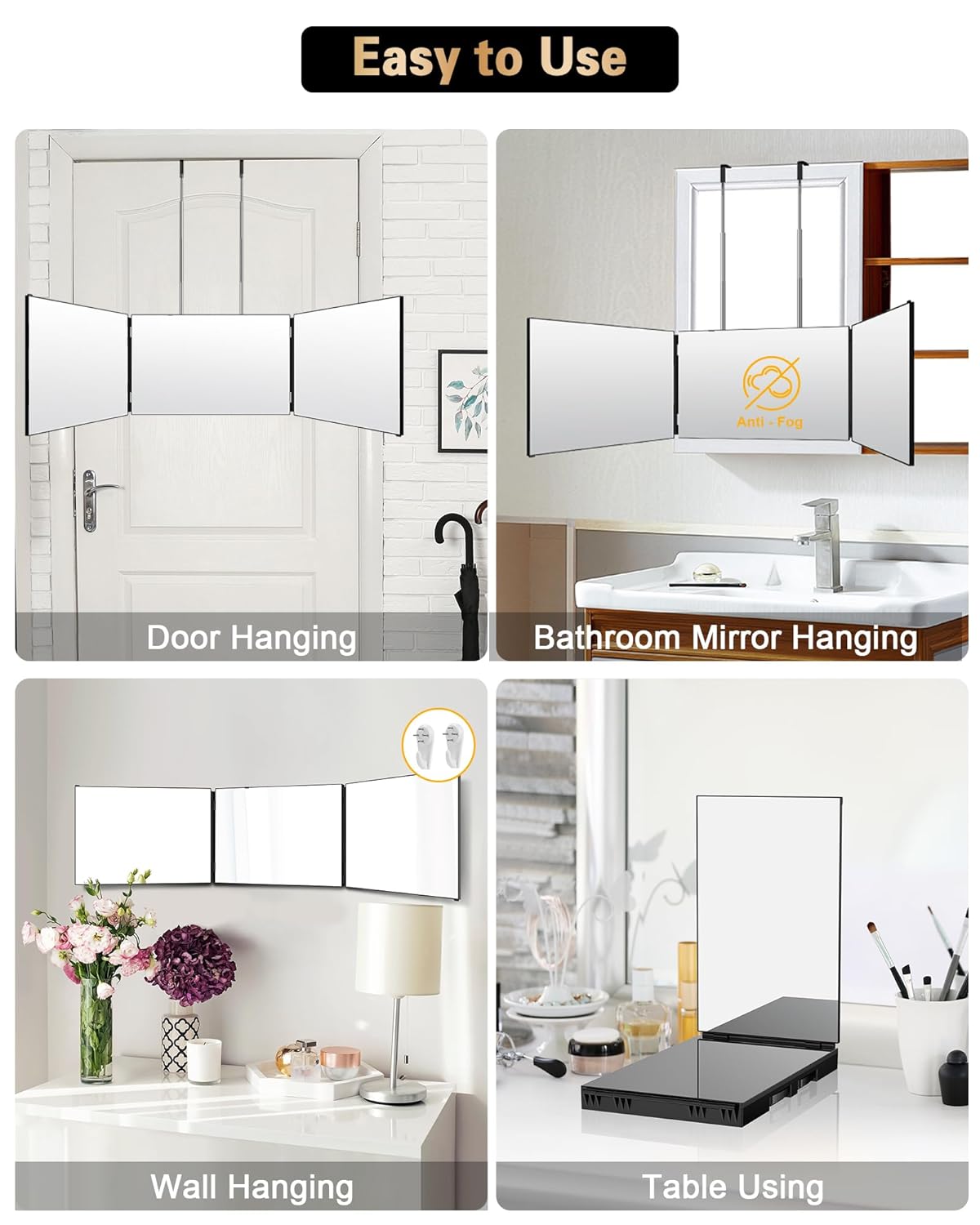 JUSRON 360 Viewing Angle Self Hair Cutting Mirror, Clear Anti-Fog HD G