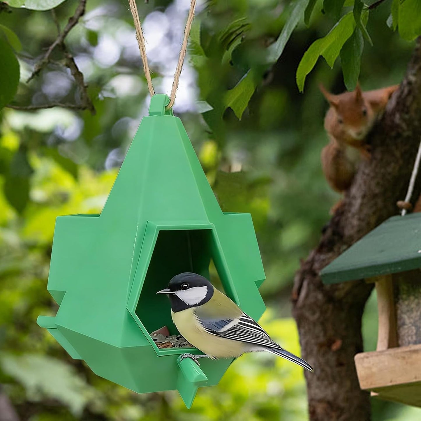House Bird Feeder, Hangable Shelter Food Station, Roof Design Easy Refill Small Hummingbird Feeder, for Adults Elderly Hummingbird Finch Viewing Outside Yard Balcony