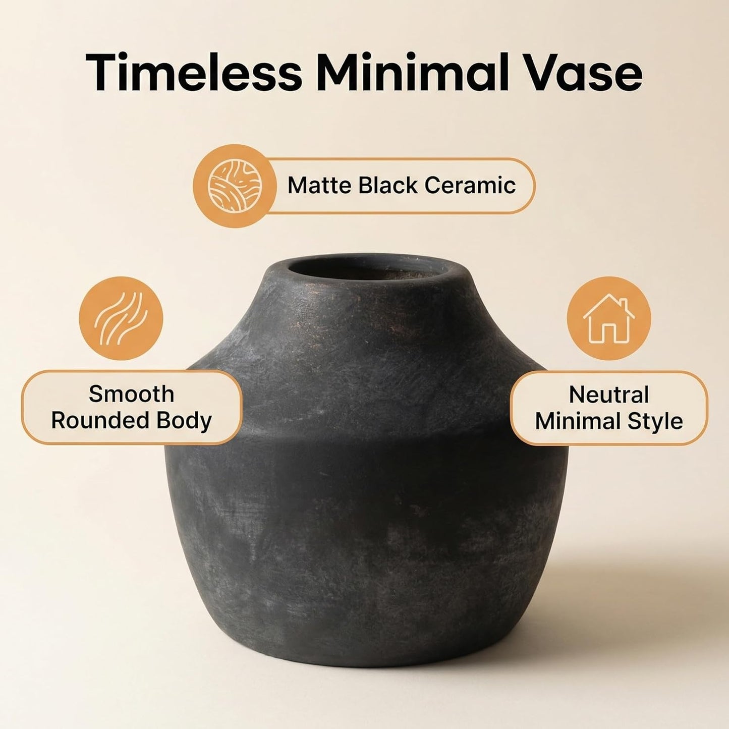 Rustic Vintage Black-Gray Terracotta Pot, 5.3 Inch Aged Ceramic Vase for Dried/Fresh Flowers, Handcrafted Round Planter for Farmhouse, Boho Home Decor, Living Room, Entryway, Airbnb Styling