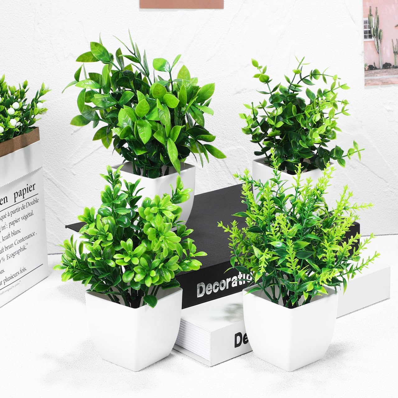 Totority Artificial Green Plants 4-in-1 Potted Desk Decor, Realistic Faux Succulents for Home & Office, Low Maintenance, Eco-Friendly Material, Perfect for Living Room, Bedroom, Workspace