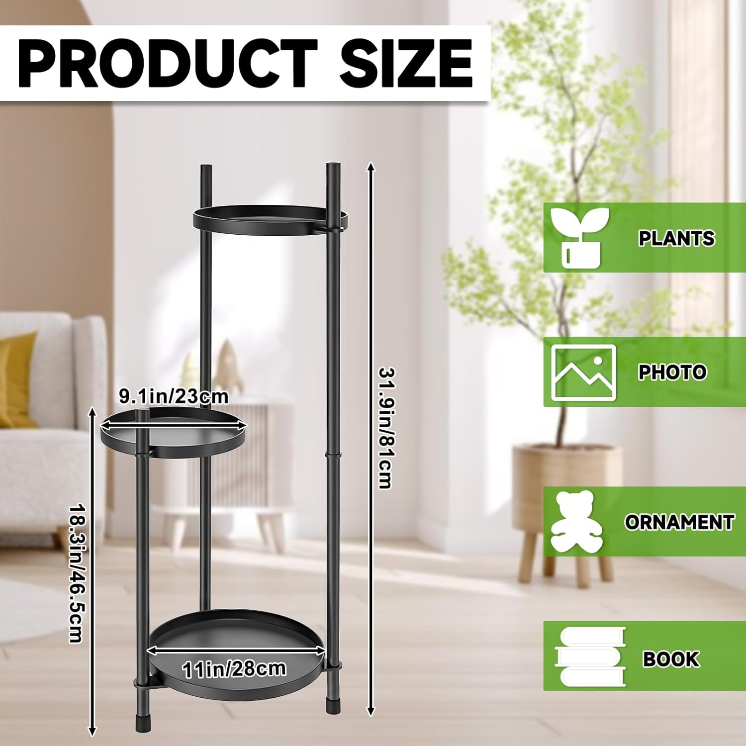 3-Tier Metal Plant Stand for Indoor & Outdoor, Heavy Duty Corner Flowe
