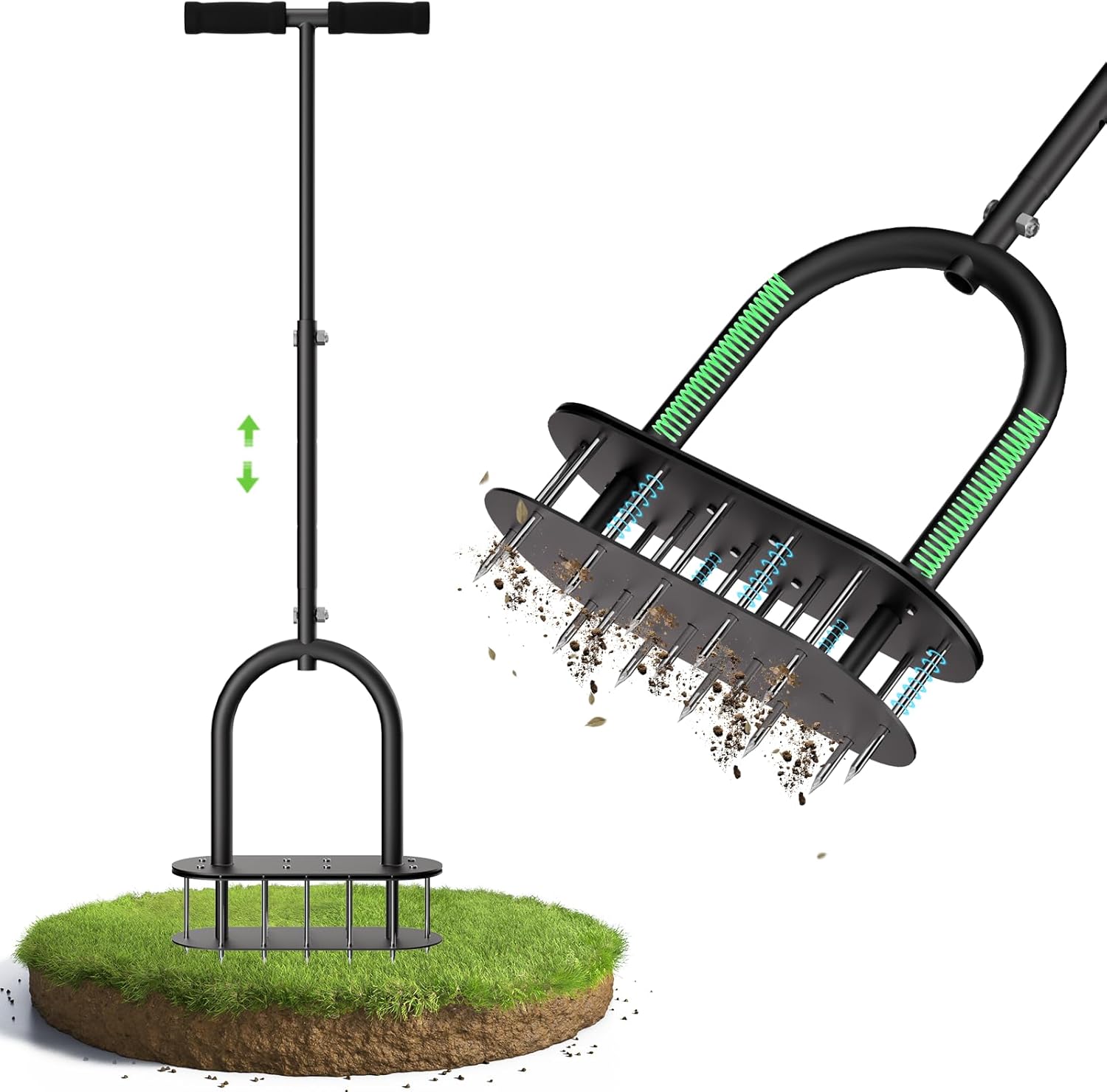 seasky Lawn Aerator, Manual Lawn Aerator Tool with Padded T-Handle, Wi