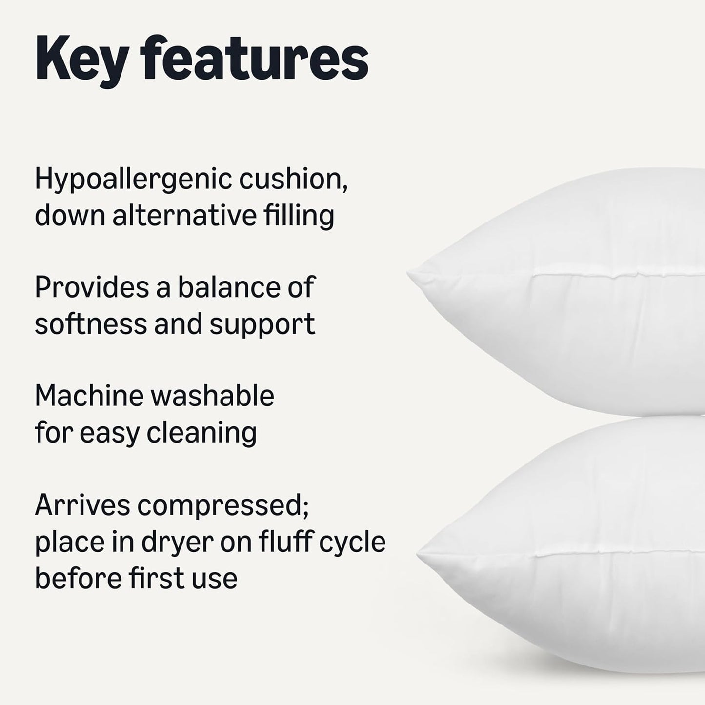 Amazon Basics Square Hypoallergenic Pillow Insert, Down Alternative Fi