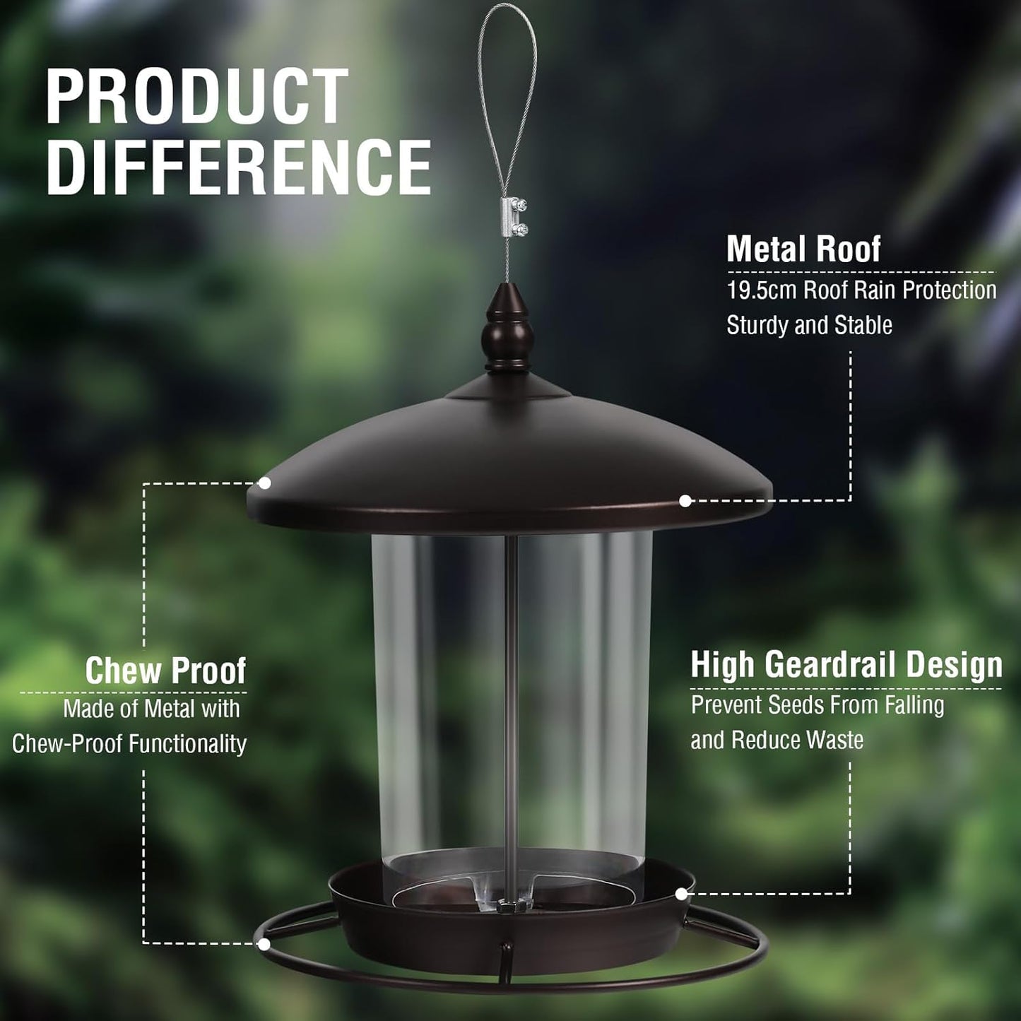 Metal Bird Feeder for Outdoors Hanging,3.0LB Seed Feeder,Easy to Fill 