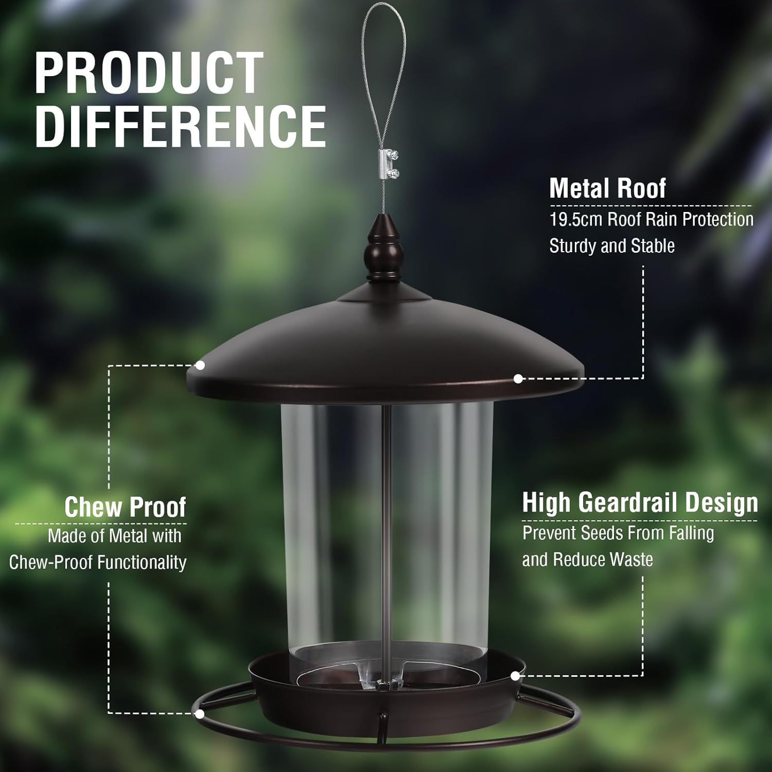 Metal Bird Feeder for Outdoors Hanging,3.0LB Seed Feeder,Easy to Fill 