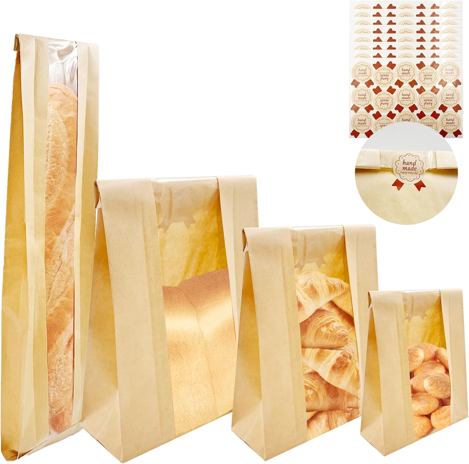 SNAIL GARDEN Sourdough Bread Bags - 100pcs with Four Sizes, Windowed, 