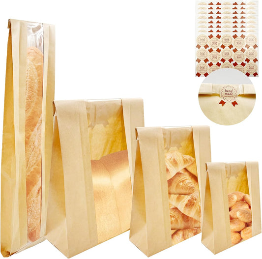 SNAIL GARDEN Sourdough Bread Bags - 100pcs with Four Sizes, Windowed, 