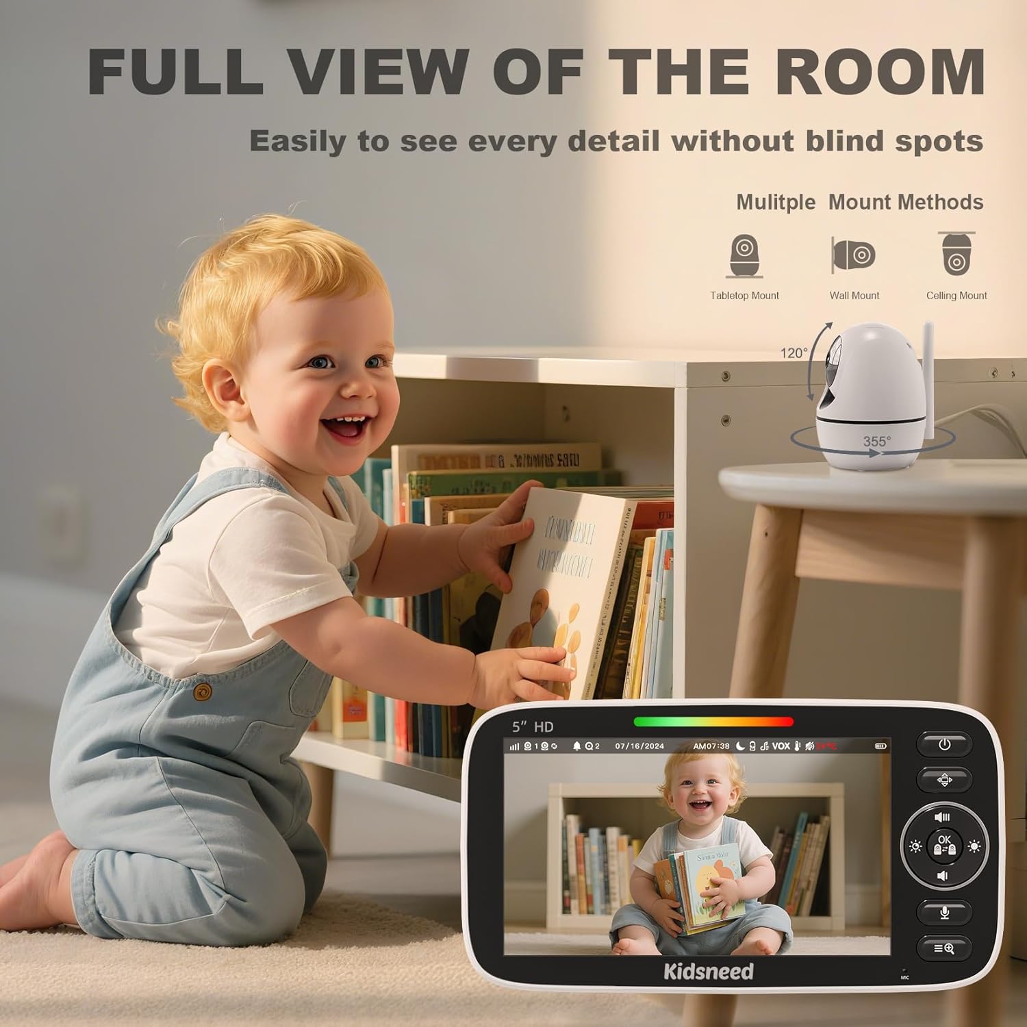 Kidsneed Baby Monitor with Camera and Audio - 5 inch 720P Video Baby M