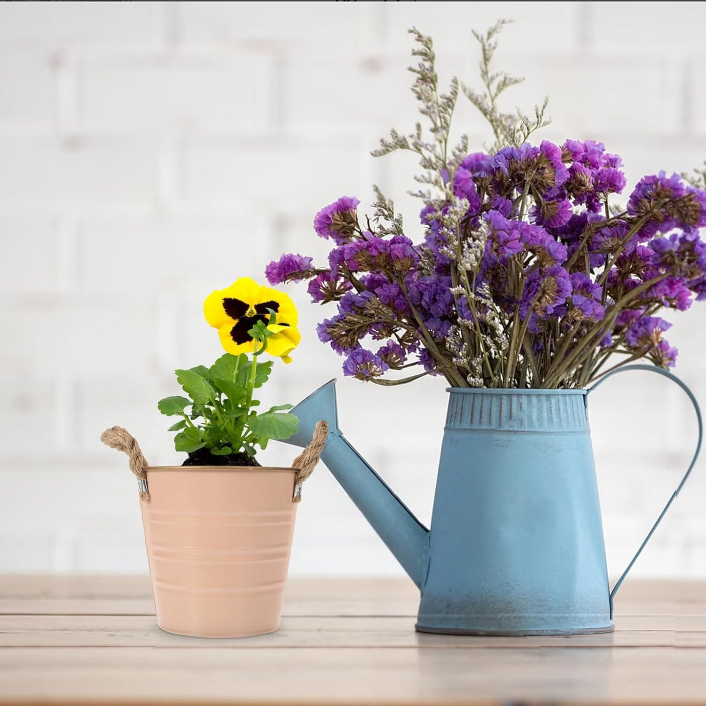 Milisten Retro Iron Flower Bucket Vase for Small Plants, 13x12x9.5 Inc