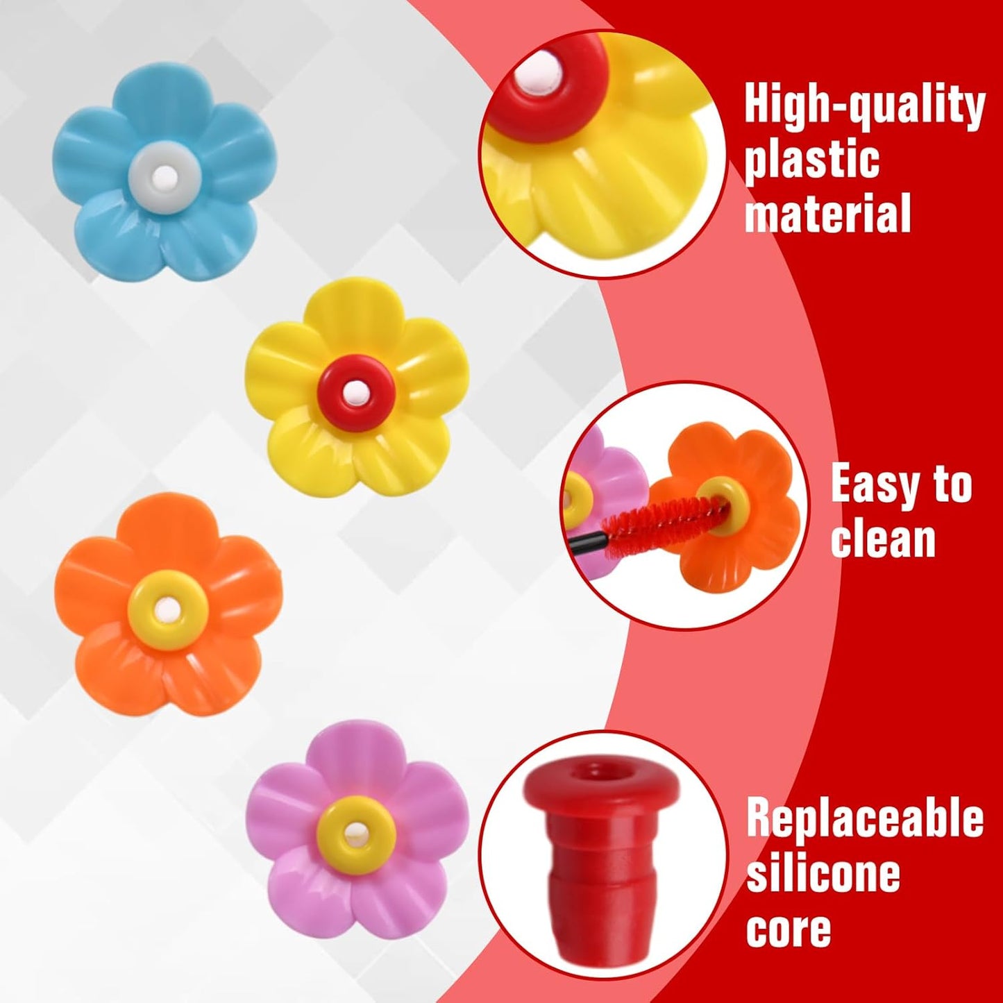 16 Pieces Hummingbird Feeders Replacement Flowers Pet Replacement Bird Feeder Parts with 2 PCS Brush for Feeding Ports Bee Guards Hummingbird Outdoors Hanging Feeder Bright Color
