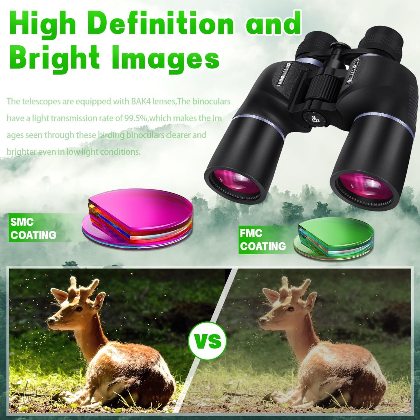 10-32x60 Zoom Binoculars for Adults High Powered with BAK4,SMC Lenses,These Long-Range Binoculars for Adults are Perfect for Bird Watching,Hunting,Whale Watching,etc.
