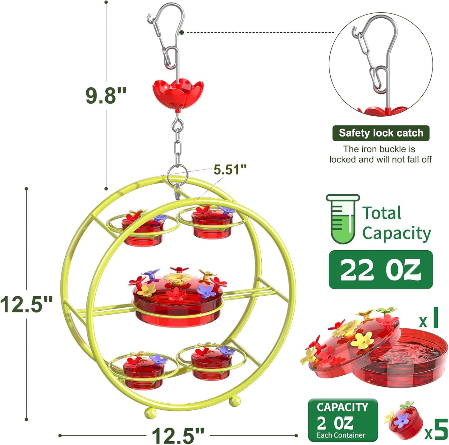 Hummingbird Feeders for Outdoors - Multi-Port, Top-Filling - Ant & Bee Proof, Ideal Garden Decor