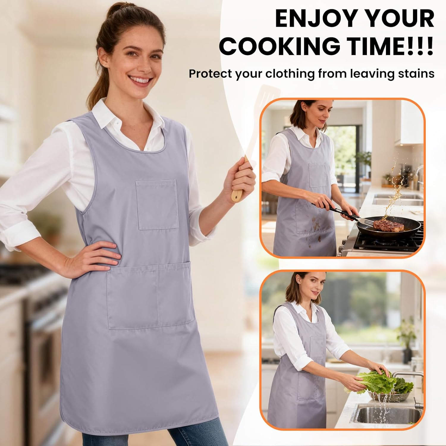 Japanese Cross Back Cooking Aprons, Polyester Pinafore Dress with 3 Po