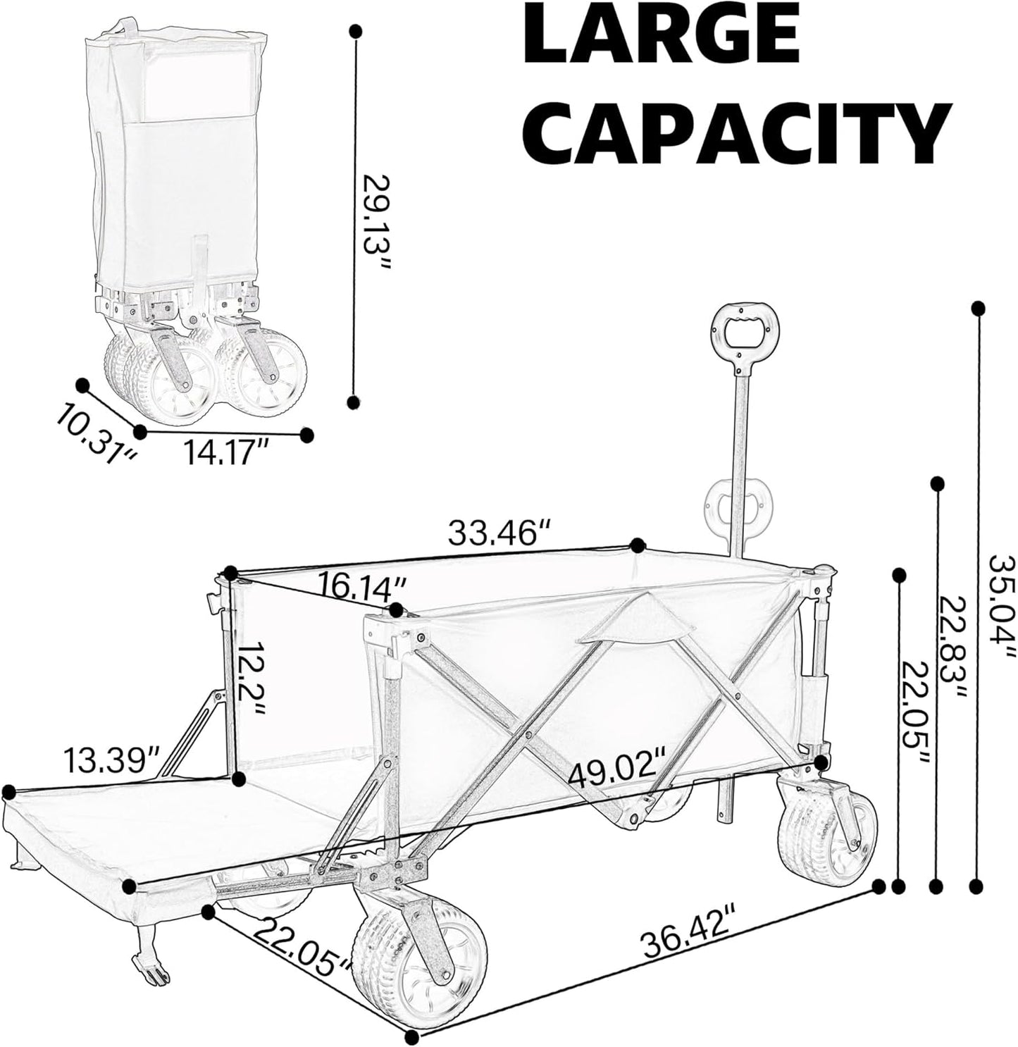 Collapsible Folding Wagon 300L - Heavy Duty 49" Extra Long Beach Wagon Cart with All-Terrain Wheels(Gray)