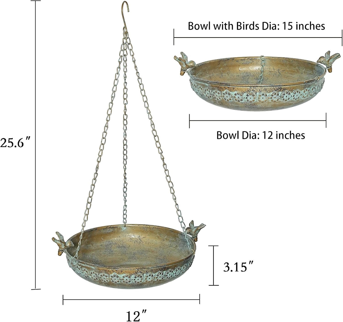 Hanging Bird Bath, Metal BirdBaths for Outdoors, Birdbath Hanging for Outside Bird Feeder Seed Tray Garden Yard Decor