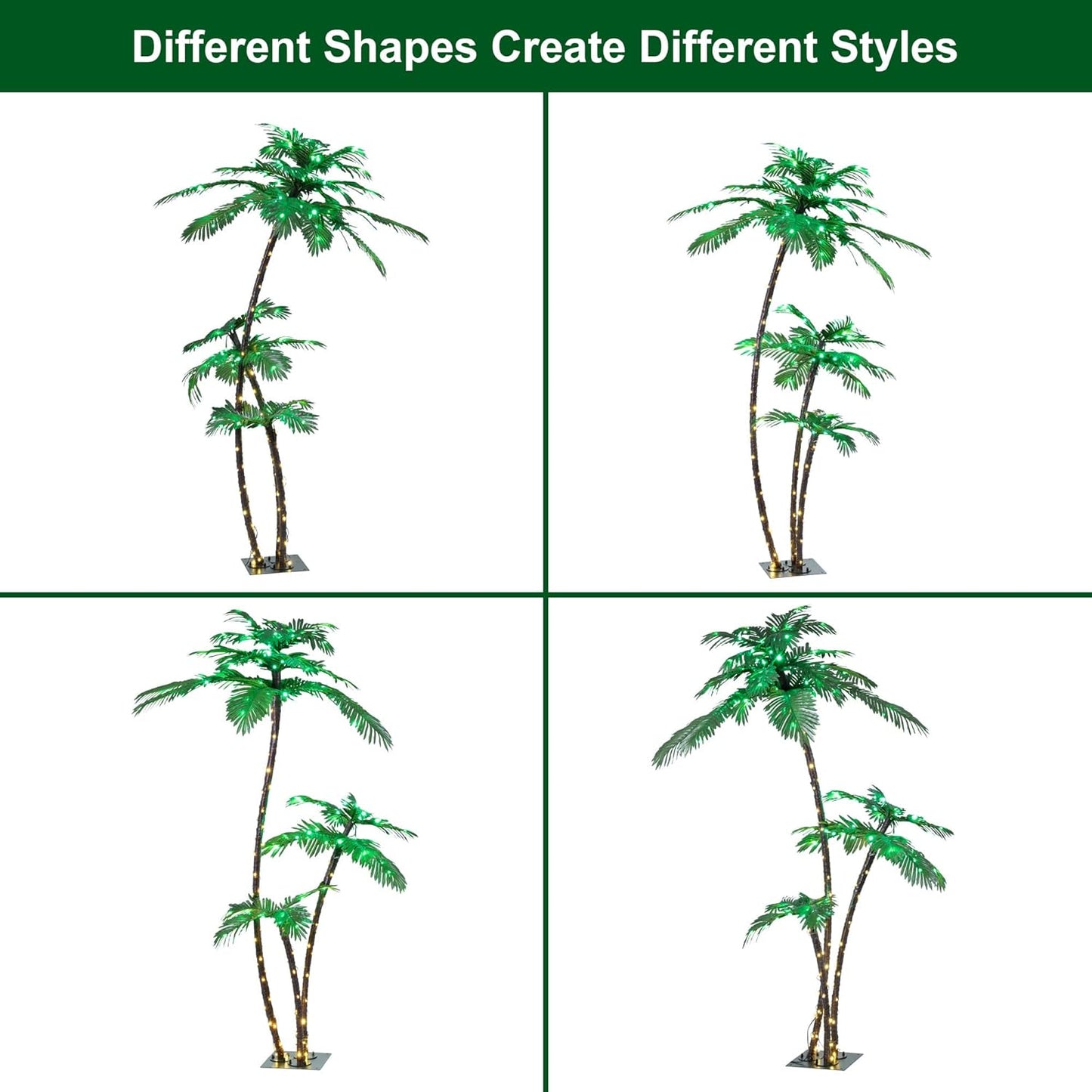 LIGHTSHARE Lighted 6FT Gorgeous Palm Tree 3Trunks Artificial Palm Tree 203LED Lights for Decoration Outdoor and Indoors Tiki Bar Christmas Patio Pool-Solar
