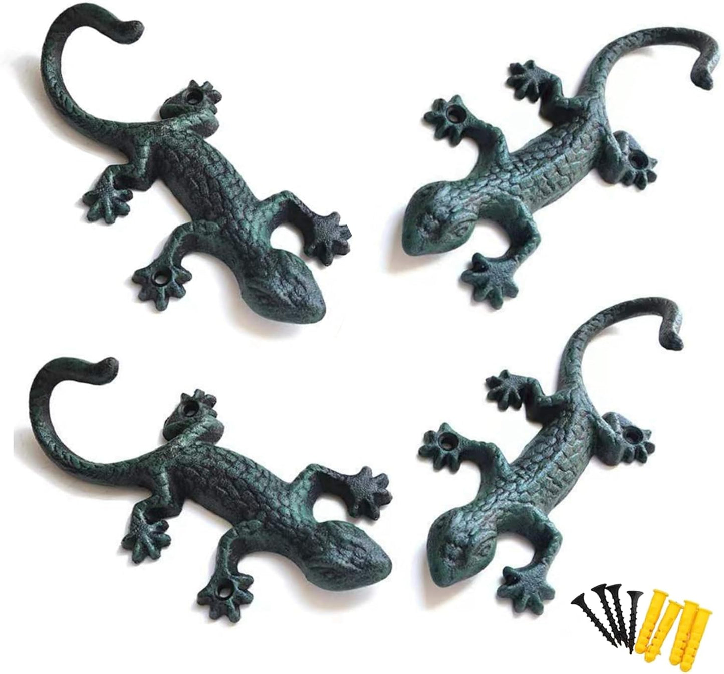 Fun Cast Iron Outdoor Towel Hooks Hooks, Cool Gecko Pool Towel Hooks, Heavy-Duty Coat Rack, Lovely Lizard Pool Towel Holder for Outdoor and Indoor, Cute Key Holder and Wall Decor (Set of 4)