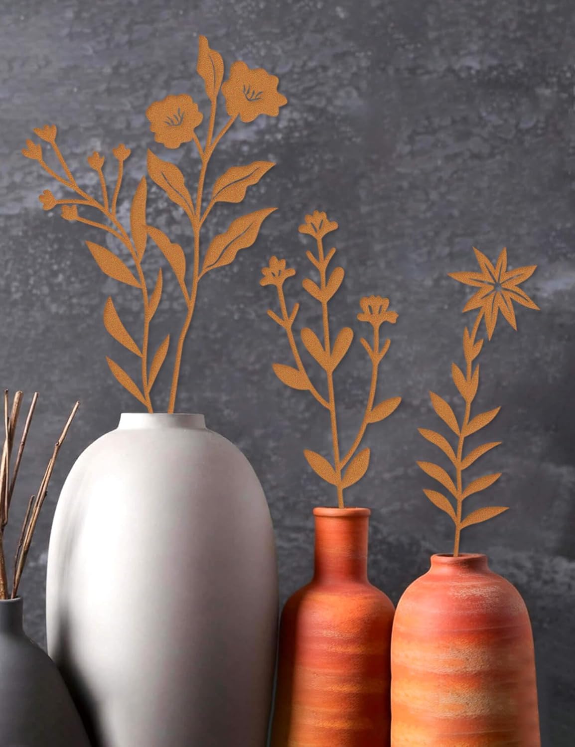 10pcs Metal Flowers for Garden - Antique Rust Finish Decorative Plant 