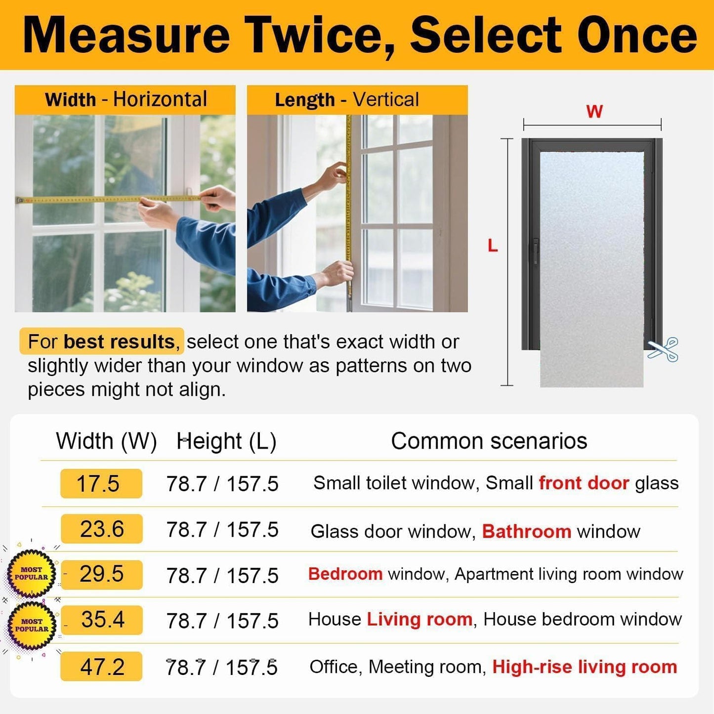Frosted Glass Window Privacy Film Decorative, Bathroom Window Privacy Film for Glass Windows Cover, Static Cling, Removable, Reusable, Anti-UV, Anti-Glare, Heat Blocking, 17.5 by 78.74 inch