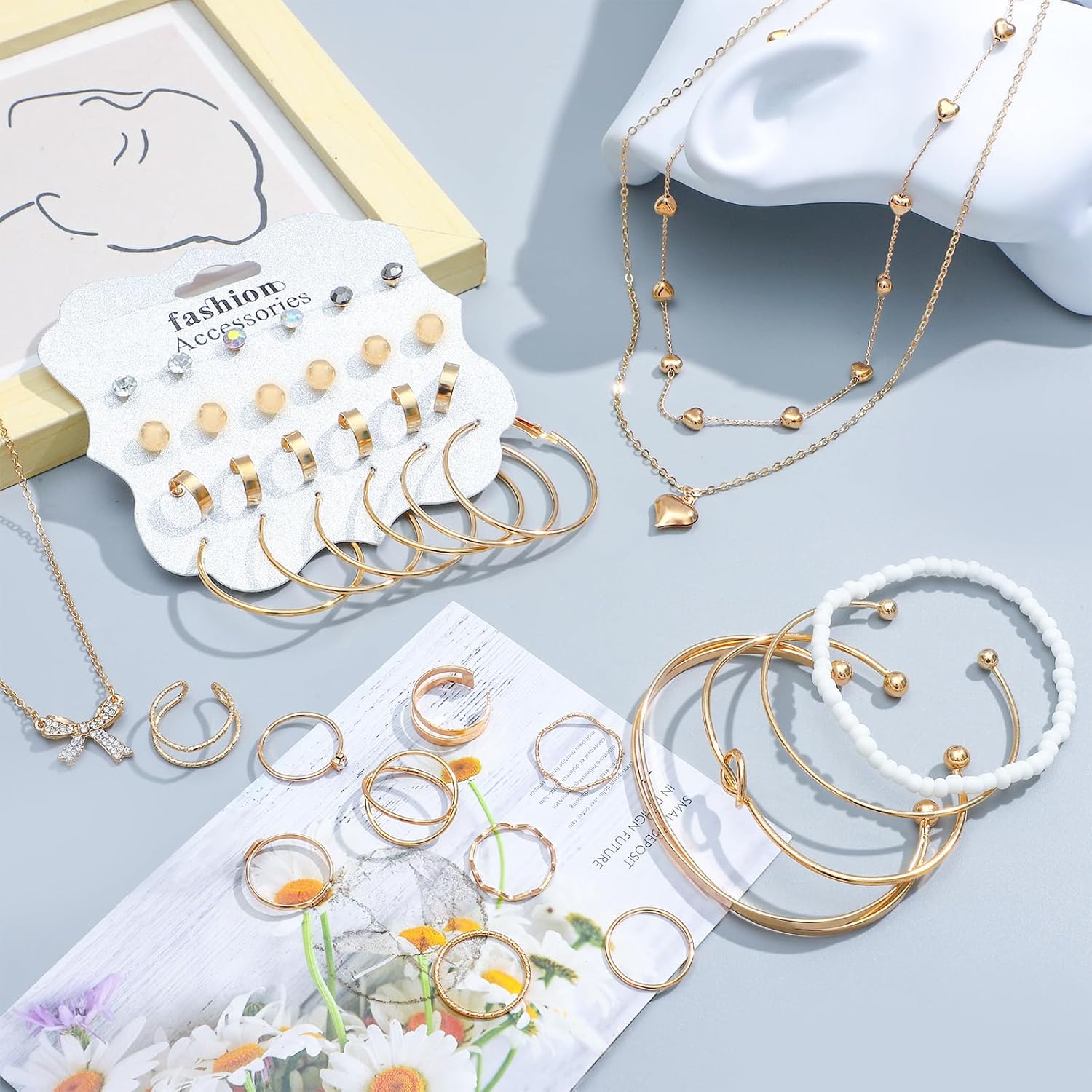 NEWITIN 49 Pieces Gold Jewelry Set for Women Fashion Costume Jewelry G