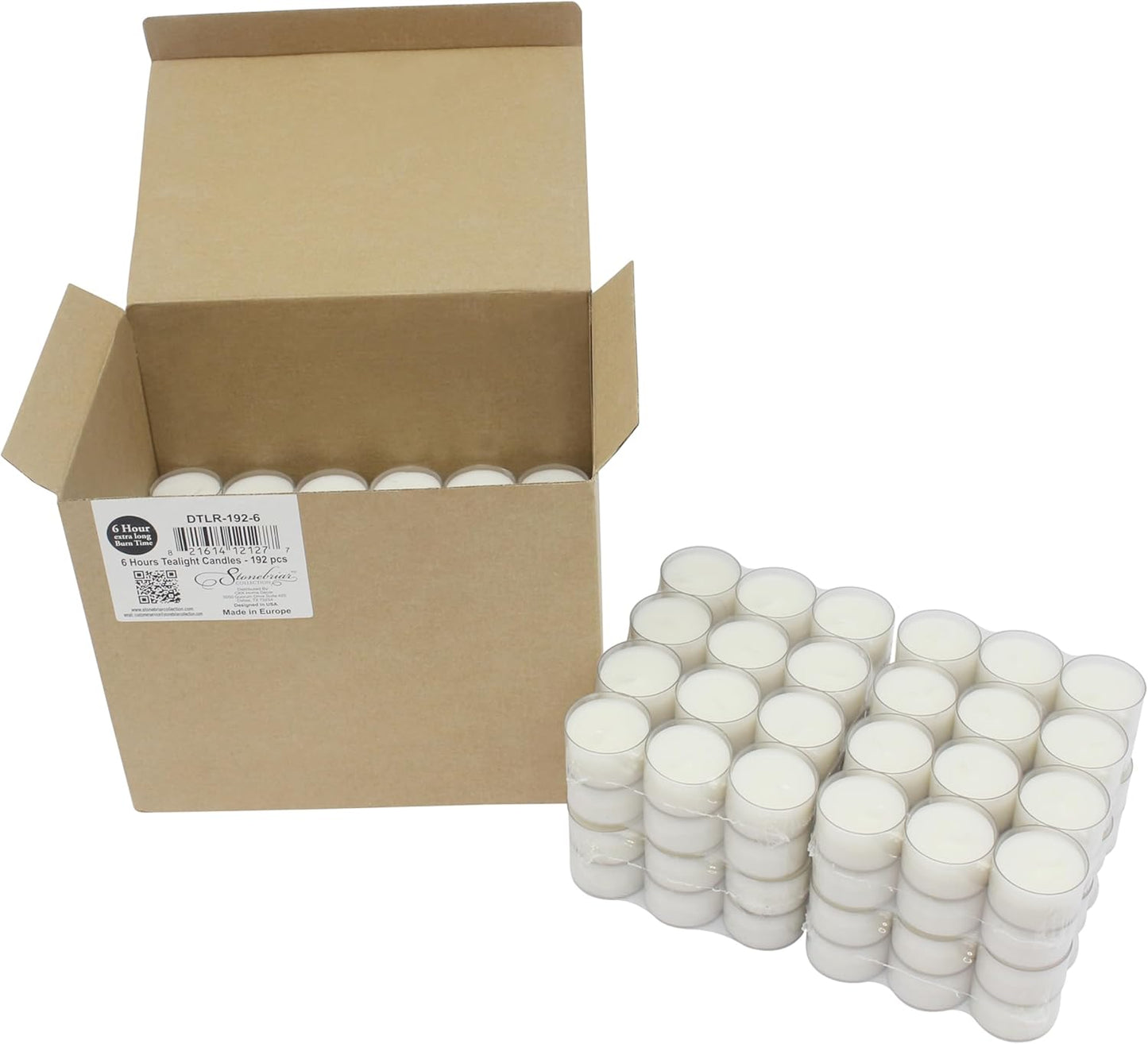 Stonebriar 96 Count White Unscented Smokeless Long Burning Clear Cup Tea Light Candles with 6 to 7 Hour Burn Time