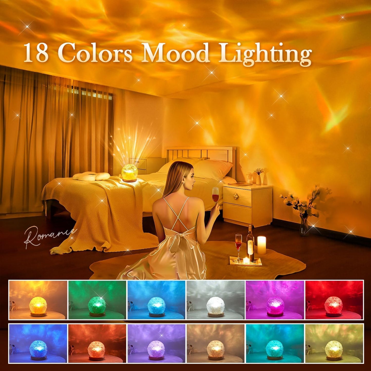 Mood Lighting Crystal Ball,18 Colors Northern Lights Projector & Aurora Light Projector for Bedroom, Dimmable Projector Night Light,Remote Ambient Lighting,Cute Room Decor for Teen Girls Birthday Gift