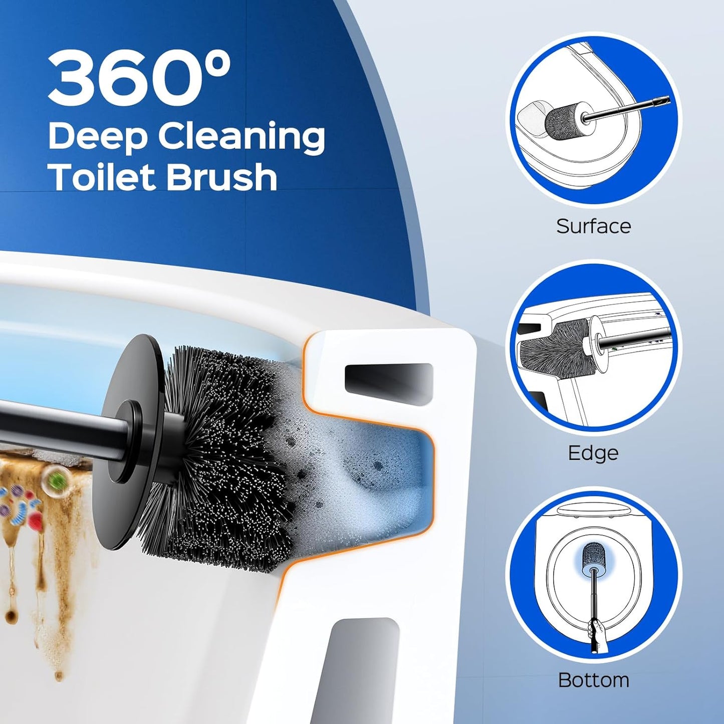 HAMITOR Toilet Bowl Brush Set: Compact Space-Saving Design with Hidden Holder for Small Bathrooms, Apartments & RVs - Bathroom Cleaning Accessories - Rustproof Toilet Scrubber Cleaner Kits Silver