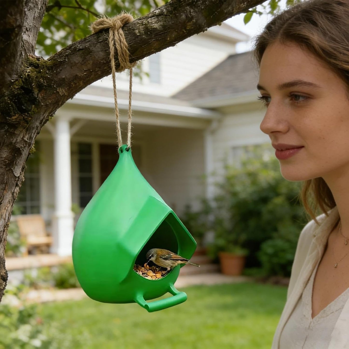 Outdoor Hanging Bird Feeder, 4.3x5.2x4.9 Inch 3D Printed Rainproof Seed Holder, Wild Bird Station for Backyard, Garden, Patio, Porch, Terrace, Outside