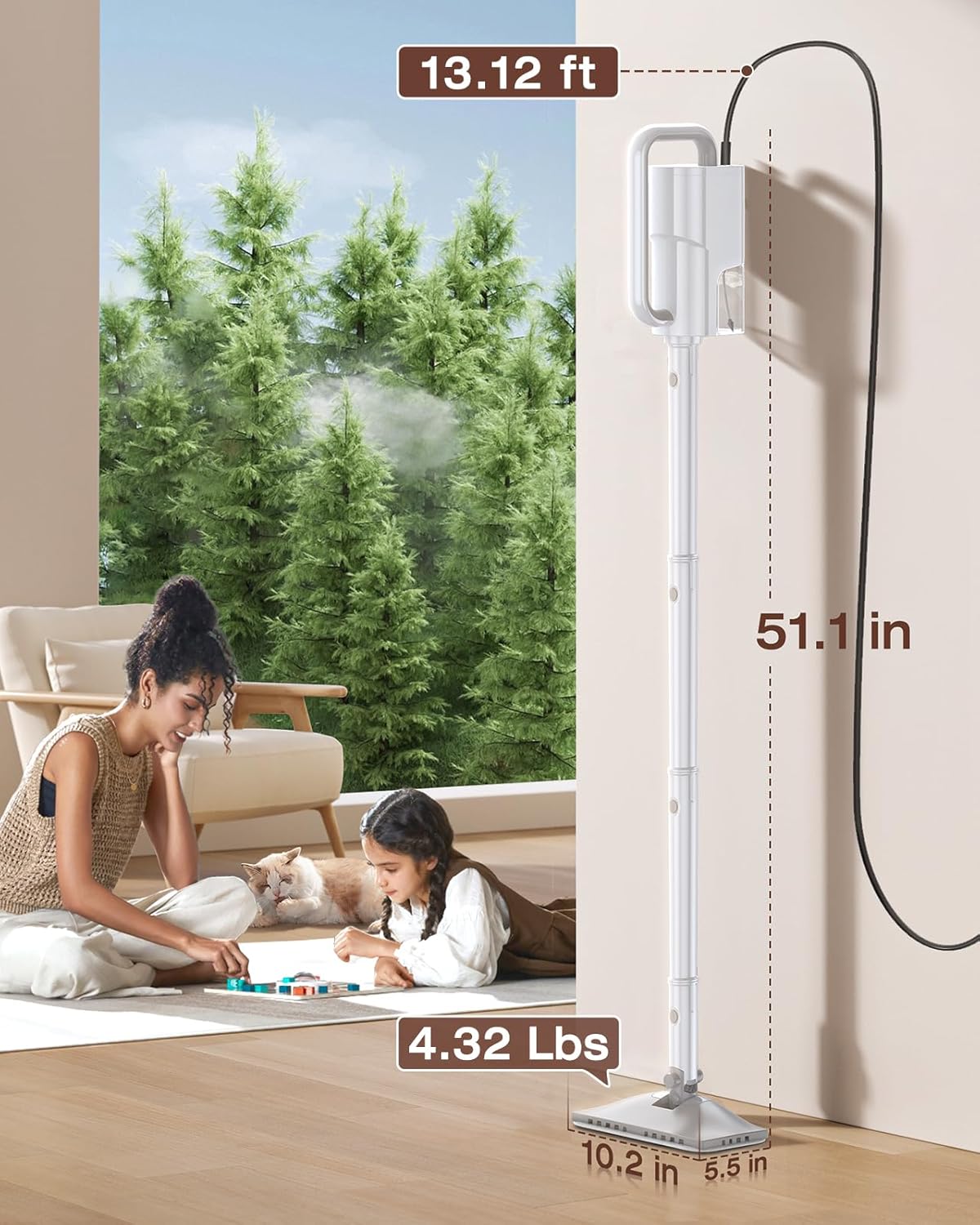 LABIGO 10-in-1 Steam Mop with Detachable Handheld Steamer, 350ml Tank, 10s Heat-Up, 248°F Steam Cleaner, 3-Level Control and Swivel Head for Floors, Carpets, Tiles, BBQ grill Multi-Surface Clean White
